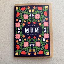 For Mum with Love card, folky floral design, Mother's Day