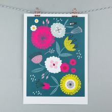 Teal floral A4 print