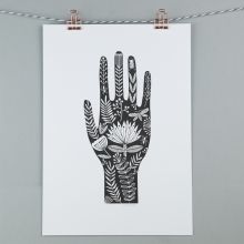 A4 black & white folk hand print