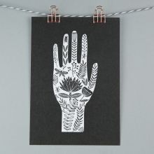 Hand illustration on black background, A5 print