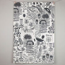 White and black floral pattern tea towel