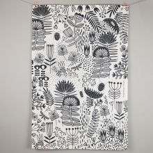 White and black floral pattern tea towel
