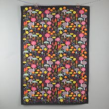 Dark toadstool and mushroom print tea towel