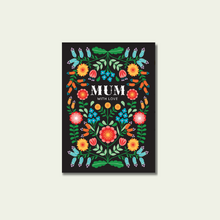 Mum with love card vibrant folk floral on black