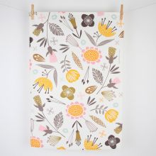 Printed tea towel woodland floral design