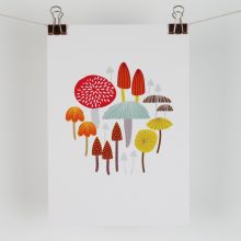 Toadstool & mushroom woodland A5 print