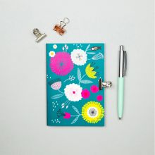 A6 notebook, teal floral pattern