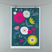 A3 bold teal floral print