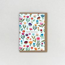 Mint folk floral birthday card