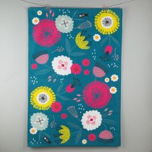 Teal floral tea towel