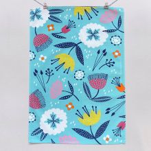 Aqua floral tea towel