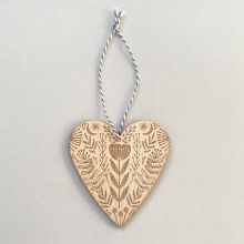 Etched wooden heart decoration